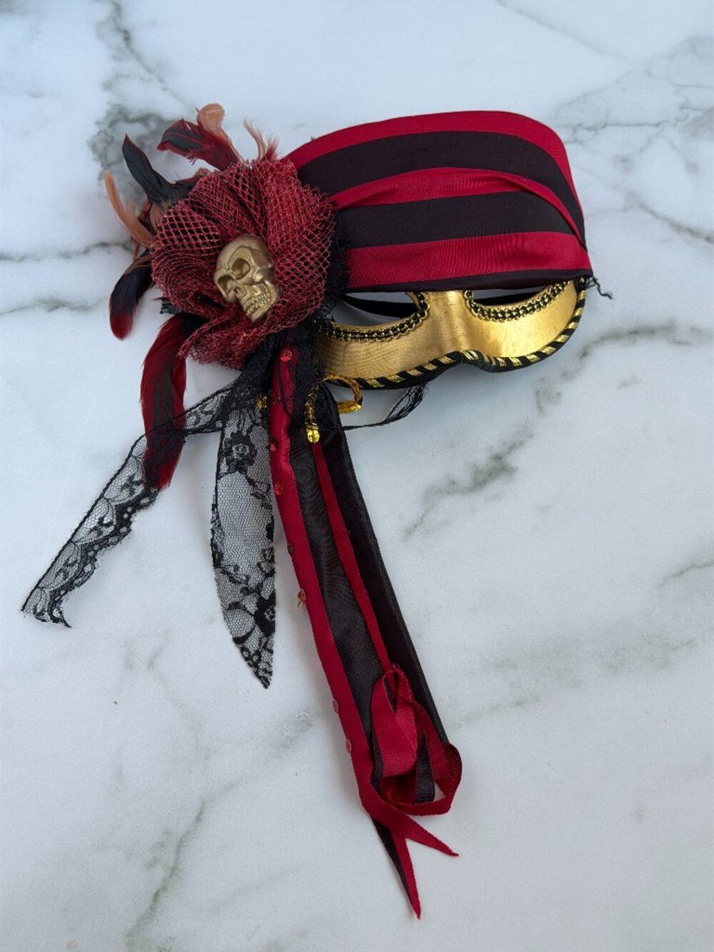 Deluxe Pirate Masquerade Half Mask - Gold, Red & Black